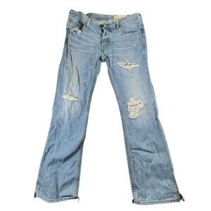 Hollister Mens Jeans W36 L32 Light Wash Distressed Ripped Denim Relax